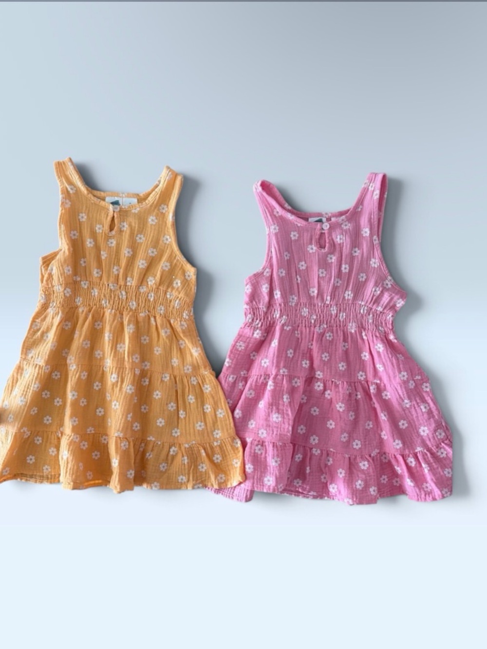 Two Girls' Floral Tiered Sundress - Pink and Mustard
